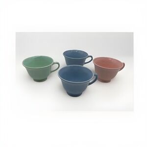 Luray Pastels Lu-Ray USA Set of 4 Tea Cups Green Pink Blue Taylor Smith & Taylor